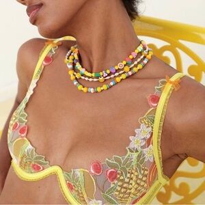 NEW For love & lemons mirabelle fruit underwire embroidered bra yellow 38C